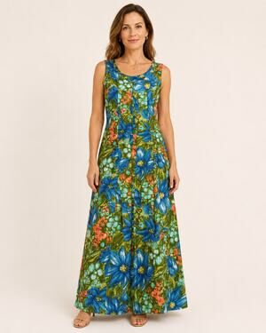 Vintage 1970s Alice Polynesian Fashions Floral Maxi Dress USA SIZE 14